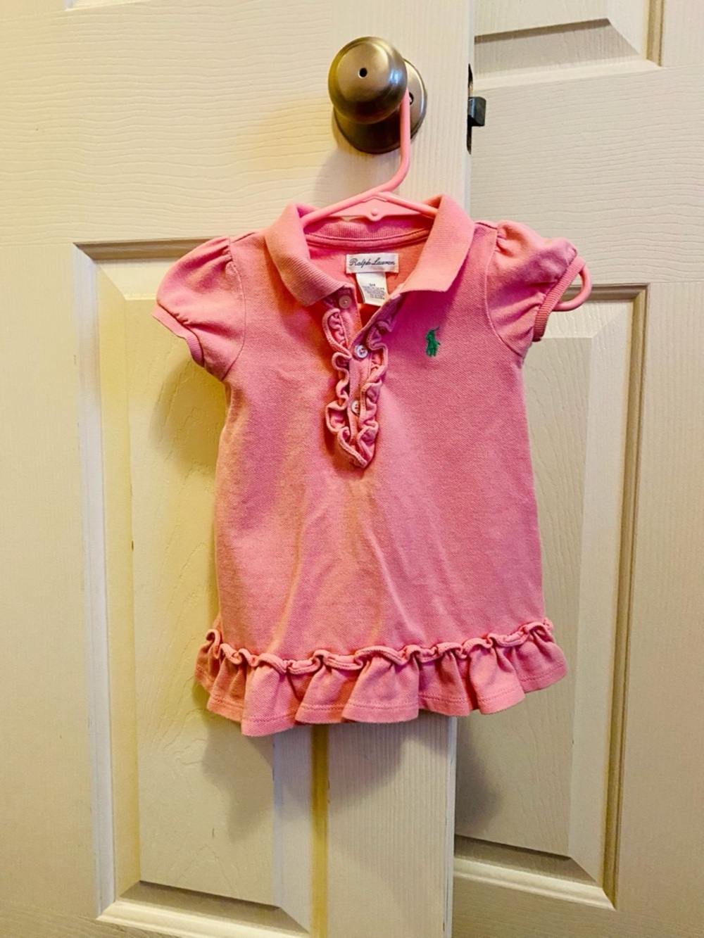 Ralph Lauren Pink Ruffle Polo Tunic with Green Pony